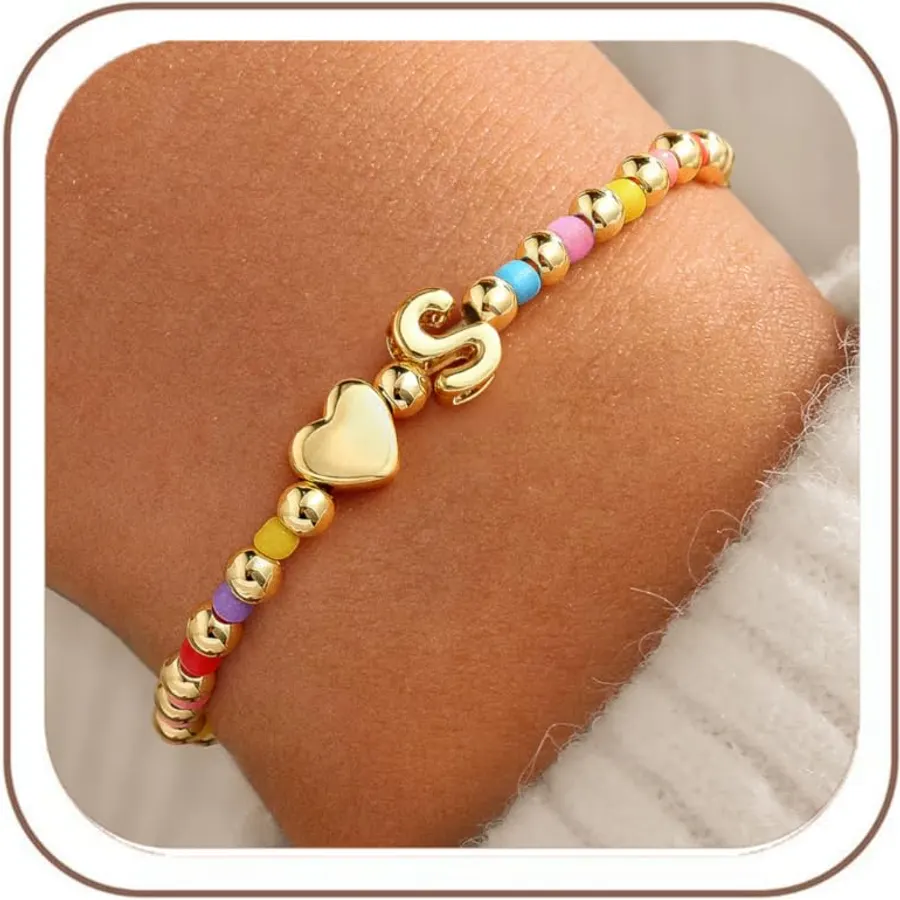 Turandoss Gifts for Girls Kids, Initial A-Z Beaded Bracelets for Girl Gift