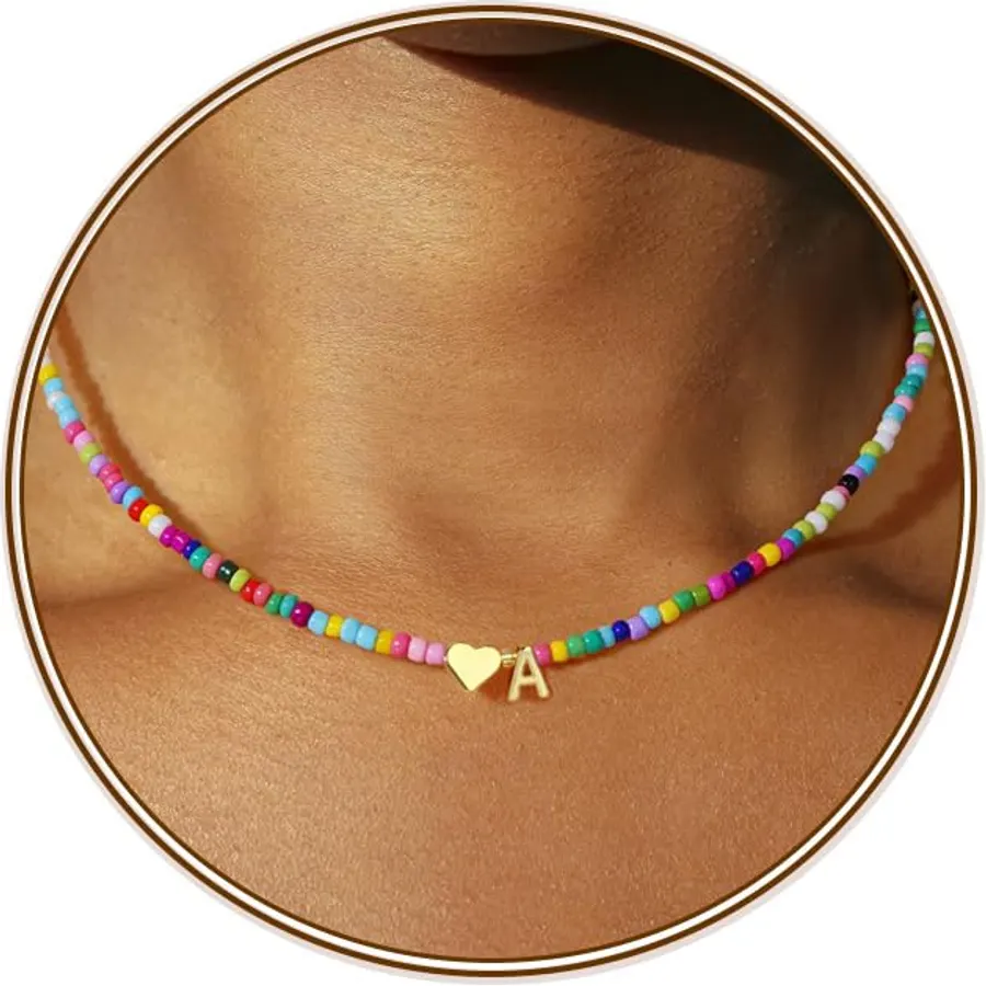Turandoss Colorful Beaded Initial Necklaces, Birthday Gifts for Teen Girls