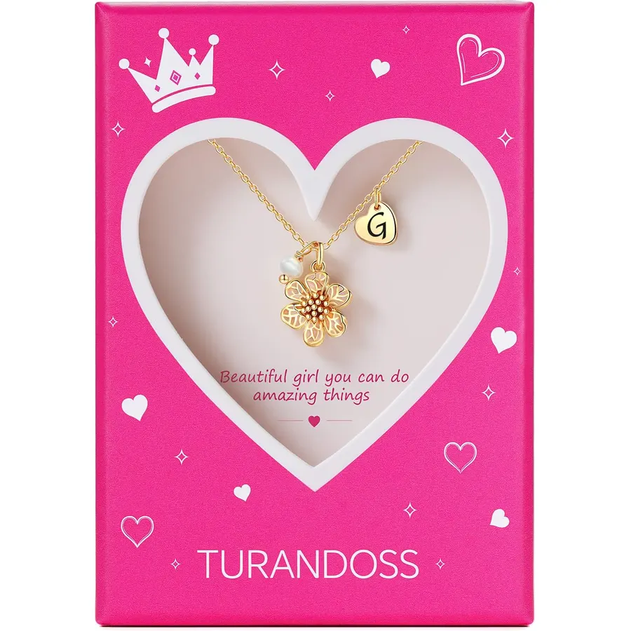 Turandoss Flower Necklace for Girls Jewelry, Gifts for Kids Little Girls