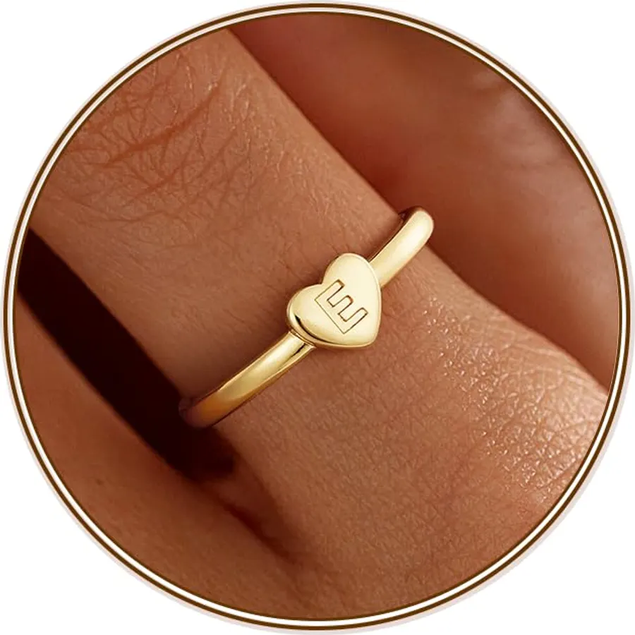 Turandoss Heart Initial Rings, Birthday Gifts Cute Jewelry for Teen Girls