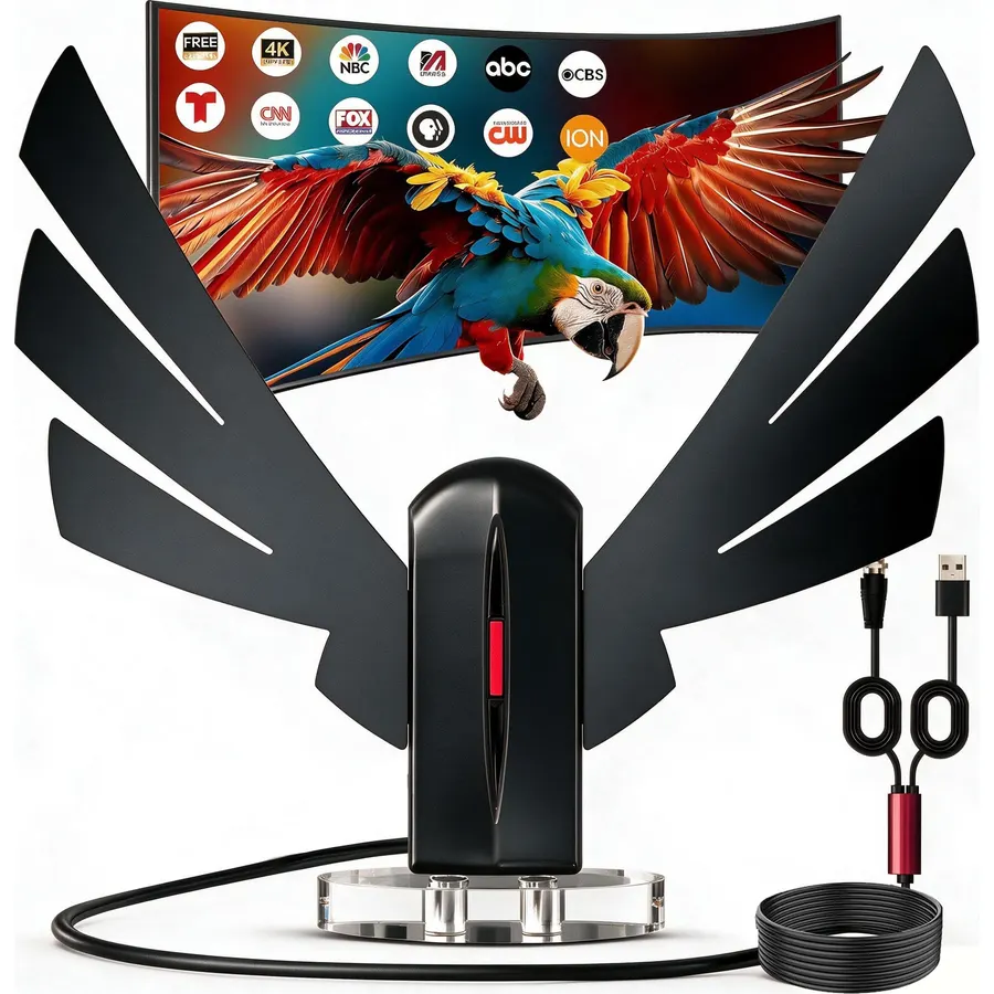TV Antenna for Local Channels Supports 4K/1080p HD, 2026 Digital Antenna for Smart TV Indoor with Magnetic Base, 360° Long Range Reception 16.66ft Cable for Smart & Old TVs