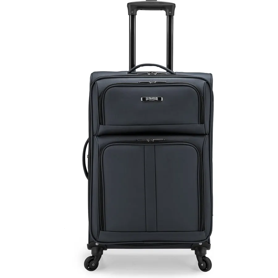 U.S. Traveler Anzio Softside Expandable Spinner Luggage, Dark Grey, Checked-Medium 26-Inch