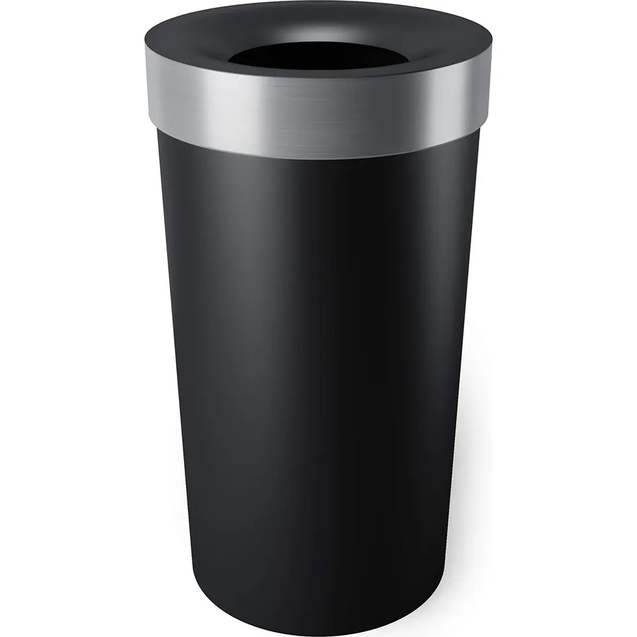 Umbra Vento Kitchen Trash Can, Open Top Bin, 16.5 Gallon, Black/Nickel