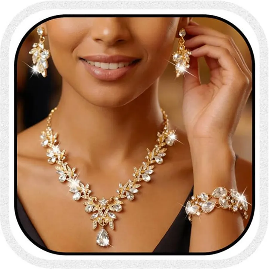 Unicra Bride Crystal Necklace Earrings Set Bridal Wedding Jewelry Sets Rhinestone Choker Necklace Prom Costume Jewelry Set for Women and Brides