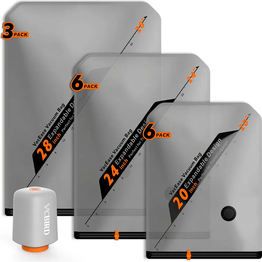 Vacbird Travel Vacuum Bags with Rechargeable Pump, Carry-On Space Saver
