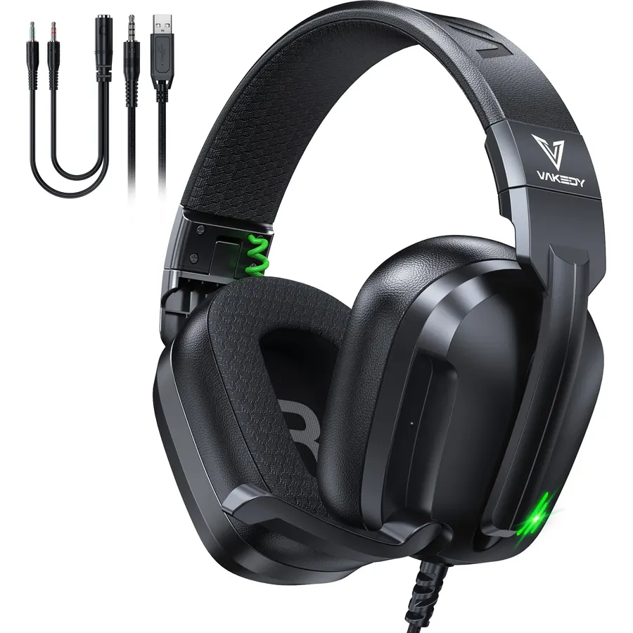 Vakedy Wired Gaming Headset for Xbox,PS5,PS4,PC,Switch, RGB 50mm Drivers