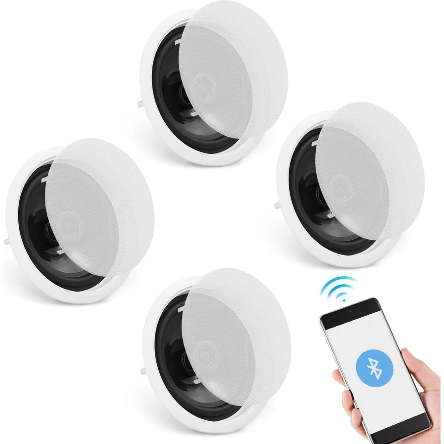 VEVOR 4 PCs 6.5'' Bluetooth Ceiling Speakers, 600W Flush Mount Ceiling & in-Wall Speaker System with 8Ω Impedance 89dB Sensitivity, for Home Kitchen Living Room Bedroom or Covered Outdoor Porches