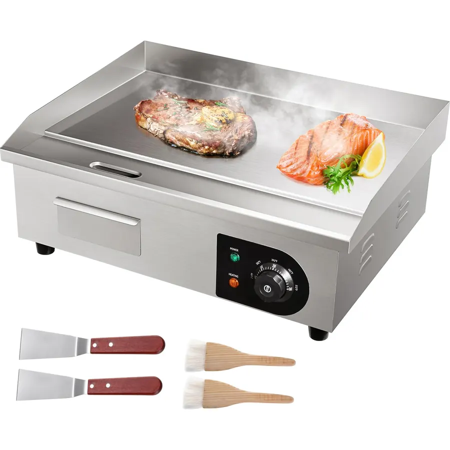 14" Commercial Electric Griddle,Electric Countertop Flat Top Griddle,110V 1500W Electric Flat Top Grill,Non-Stick Restaurant Teppanyaki Stainless Steel Grill,Adjustable Temperature Control