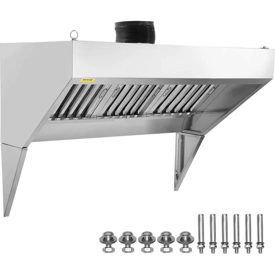 VEVOR Commercial Exhaust Hood, 7FT Food Truck Hood Exhaust, 201 Stainless Steel Concession Trailer Hood with 3 Detachable U-shaped Grid Oil Filter Mesh, Rust Resistant Vent Hood for Kitchen Restaurant