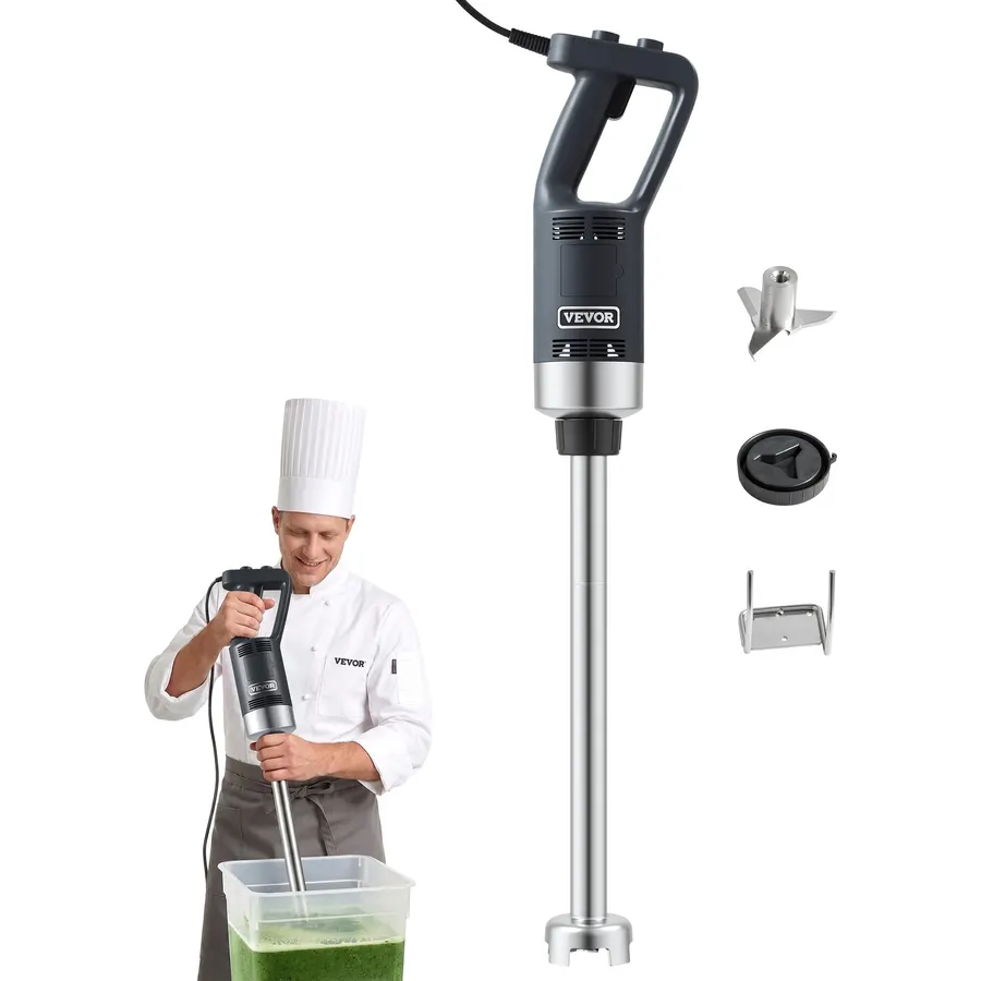 VEVOR Commercial Immersion Blender, 750W 16" Heavy Duty Hand Mixer, Variable Speed Kitchen Stick Mixer with 304 Stainless Steel Blade, Multi-Purpose Portable Mixer for Soup, Smoothie, Puree, Baby Food