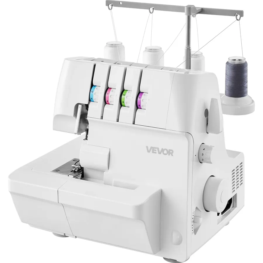 VEVOR Serger Overlock Sewing Machine 1250 SPM 2 3 4 Thread 0.7 2 Feed White