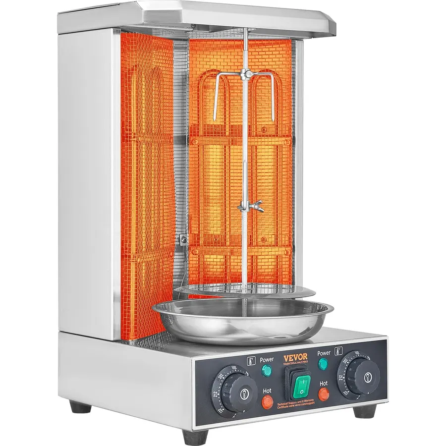 KOOTEN Electric Shawarma Grill Machine with 2 Burners, Vertical Countertop Rotisserie Broiler Machine Stainless Steel Kebab Gyro Grill, Chicken Shawarma Cooker Machine for Kitchen