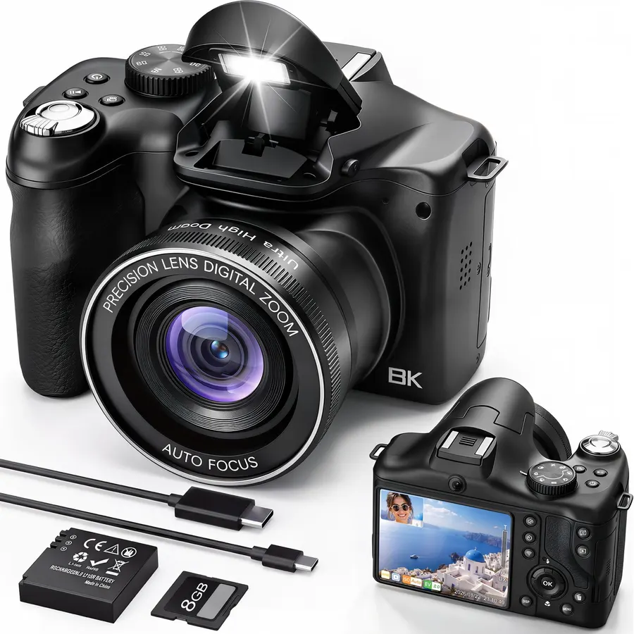 Vlogging Camera with Dual-View Recording, WiFi & Dual Cameras, 2000mAh, 8K
