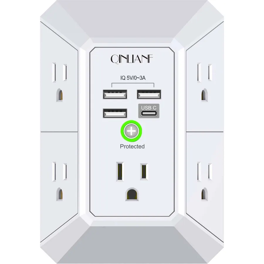 Wall Charger, Surge Protector, QINLIANF 5 Outlet Extender with 4 USB Ports