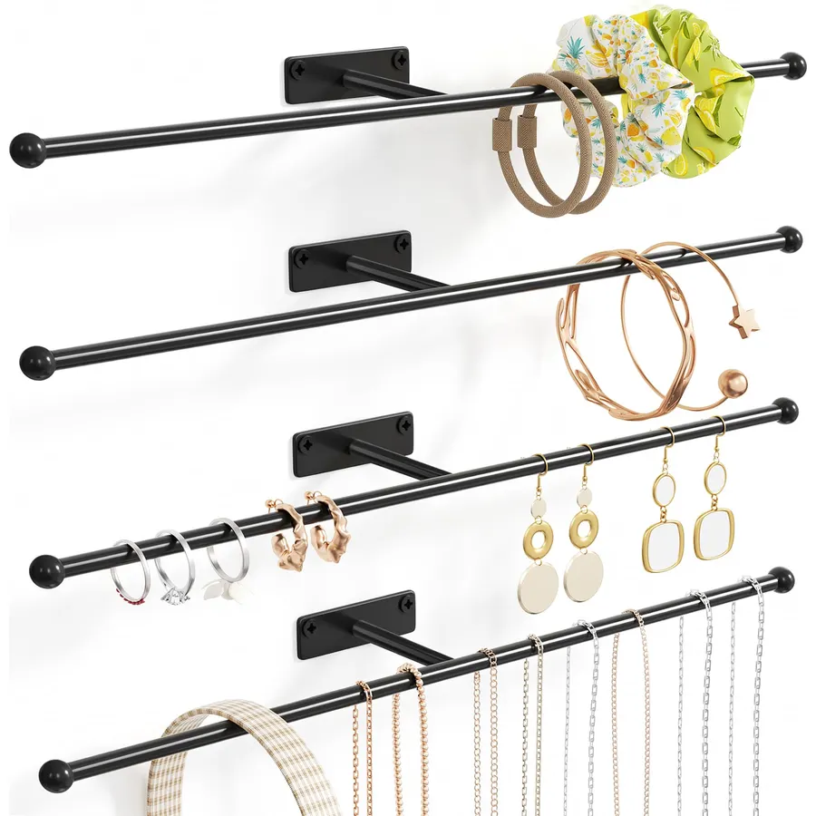 Wall Hanging Jewelry Organizer 12.6", Screw Included, Black 4-Pack