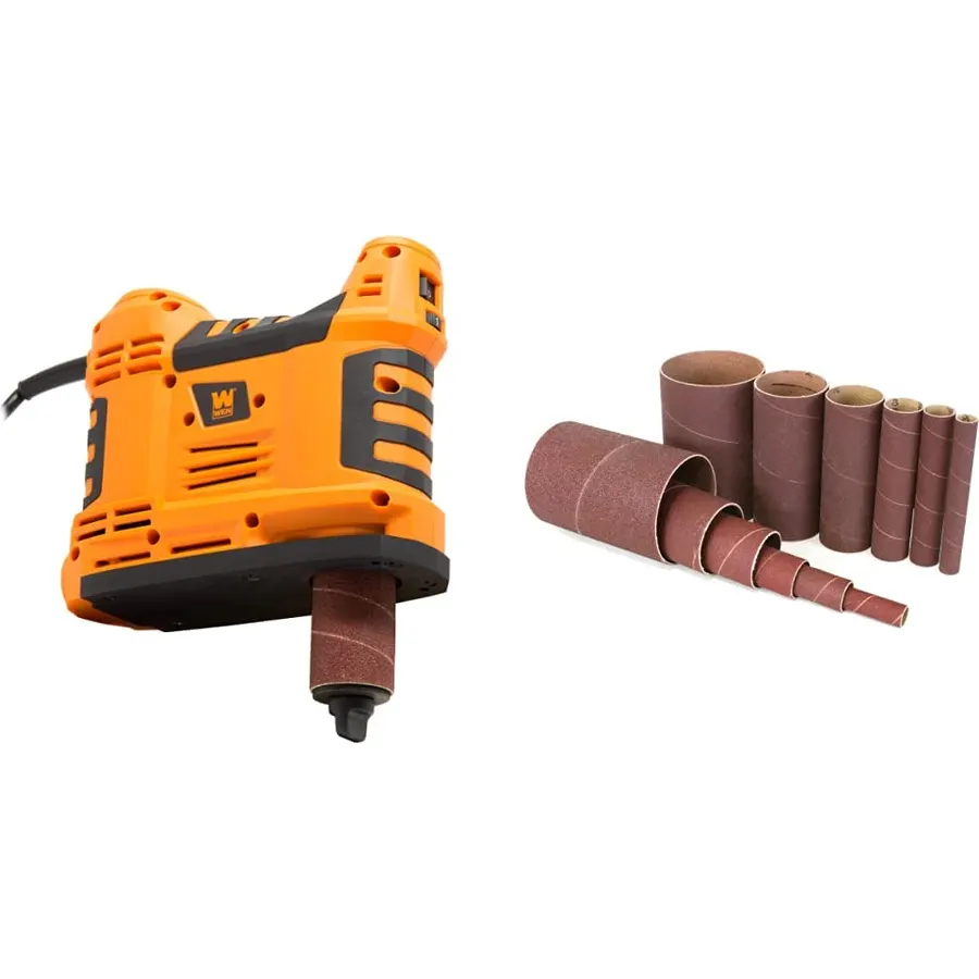 WEN HA5932 5-Amp Variable Speed Portable Oscillating Spindle Sander & 6510SP240 240-Grit Oscillating Spindle Sanding Sleeves Combo (12 Pack)