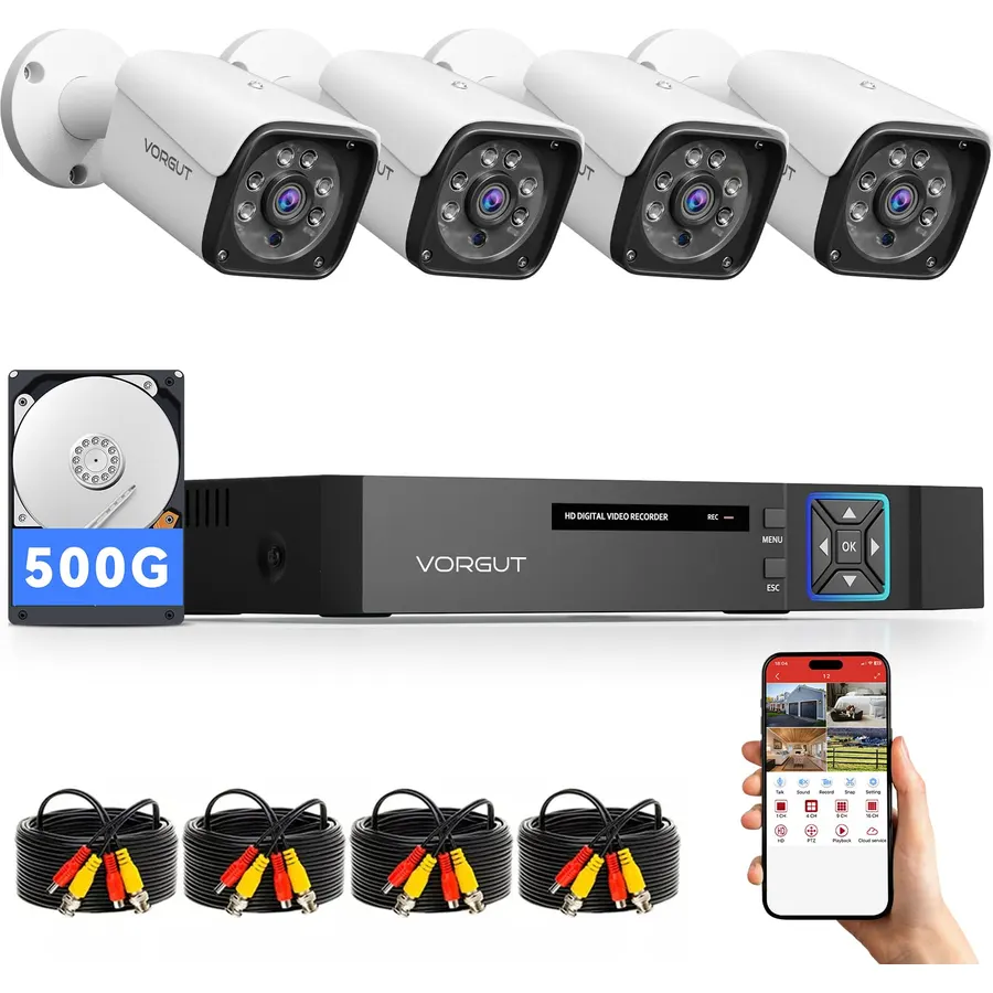 Wired Security Camera System Outdoor, 4X 3MP CCTV Camera, 500G HDD