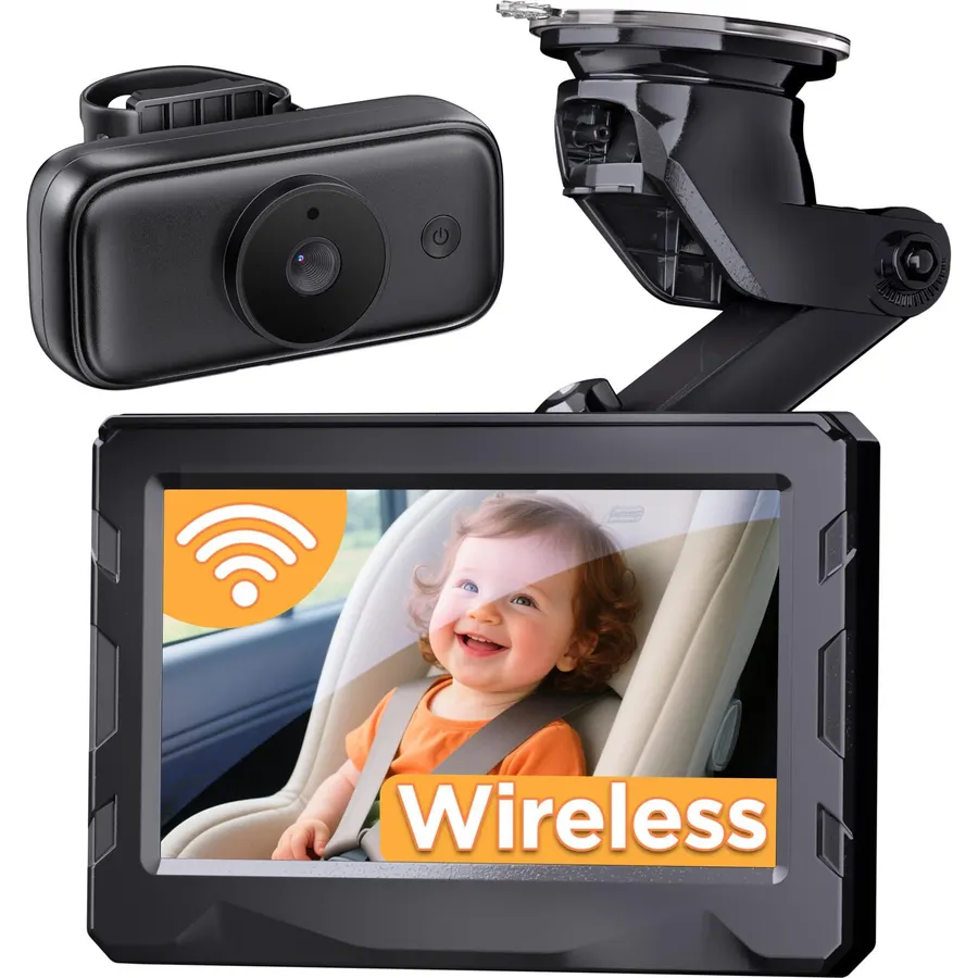 Wireless Baby Car Camera & 360° Rotating 4.3'' 1080P Video Car Baby Monitor