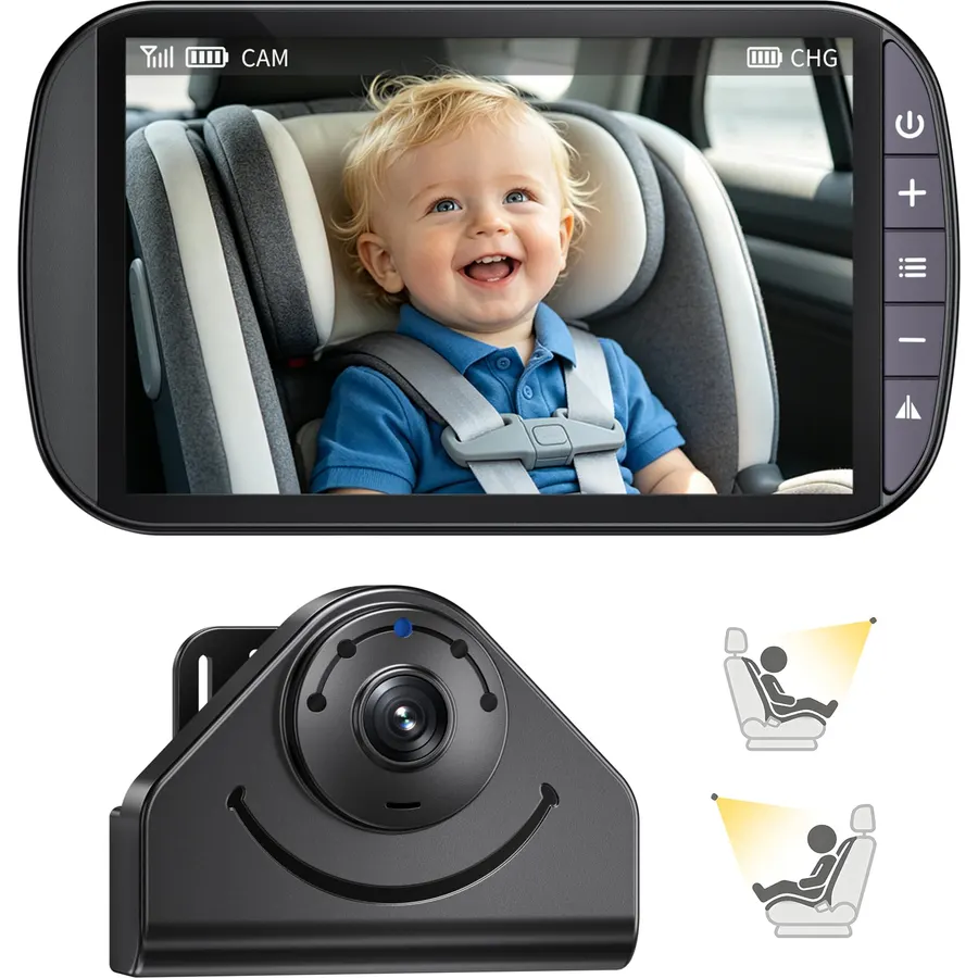 Baby Car Camera for 2-Kids: 7 Inch IPS Display with Dual Carseat Cameras