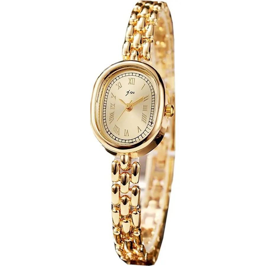 Women’s Bracelet Watch Small Face Oval Quartz Analog Wristwatch (Gold)