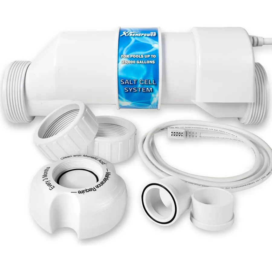 XtremepowerUS Chlorination Salt Cell Plate In-Ground Swimming Pool Up to 25,000 Gallons Compatible with Hayward W3AQR9 Temp. Sensor w/Cleaning Stand