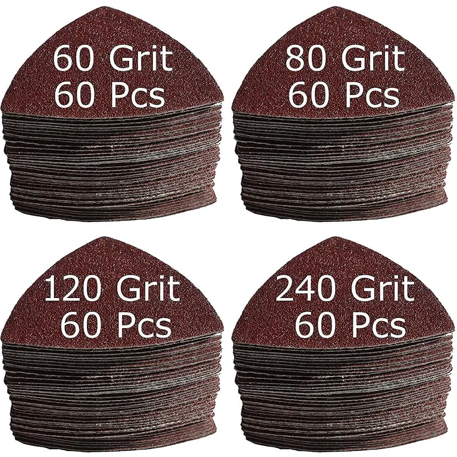XXGO 63 Pcs 3-1/8 Inch Oscillating Multitool Sanding Pads Accessories Kits Include 60 Pcs 60 Grit Triangular Multitool Sandpaper and 3 Pcs Triangular Multitool Sanding Pads XGM0305
