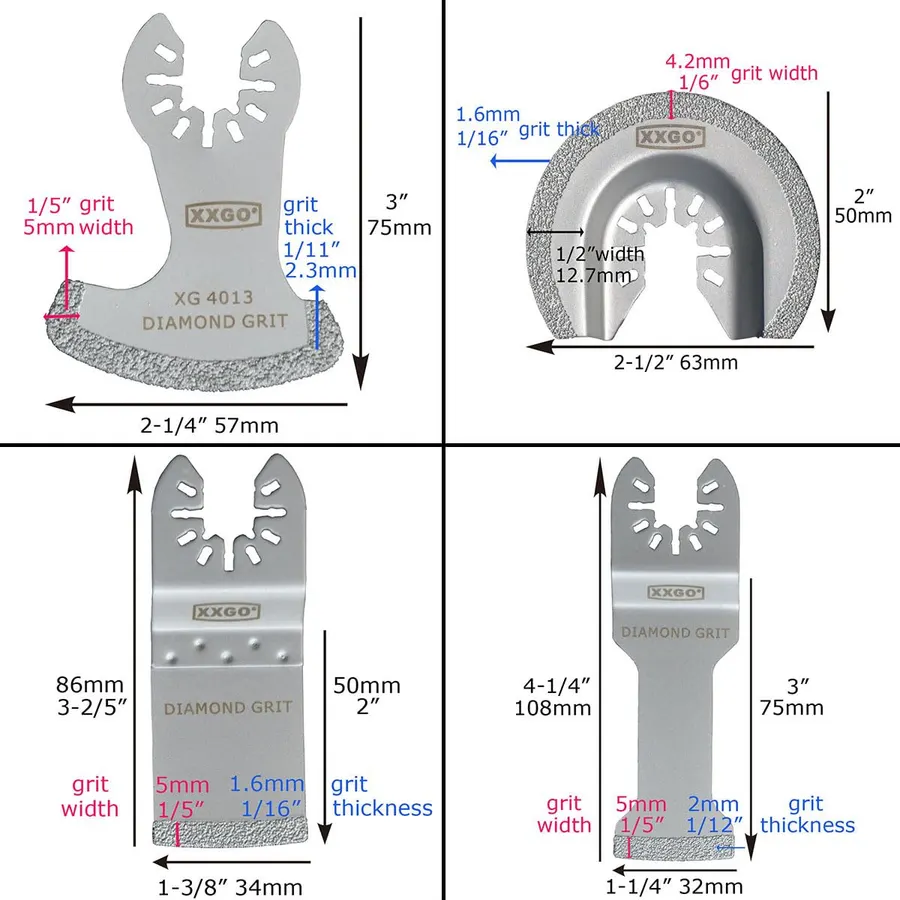 XXGO 7 Pcs Multi Tool Diamond Blades Titanium Multi Tool Blades