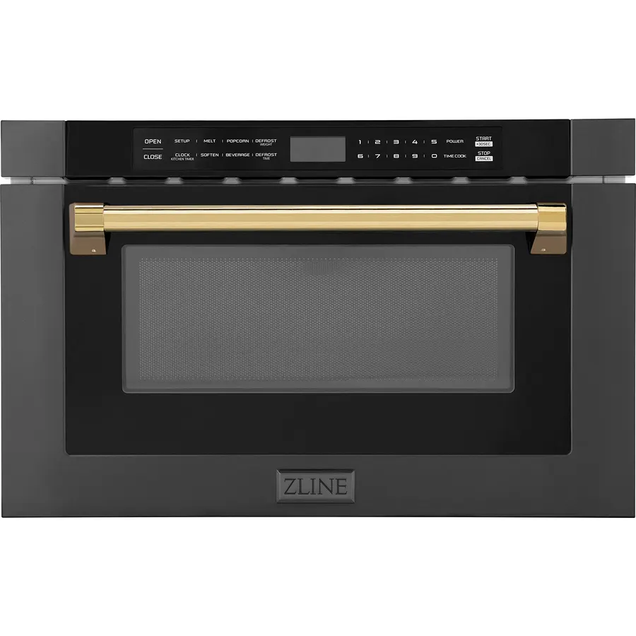 ZLINE Autograph Edition 30" 1.2 cu. ft. Built-in Microwave Drawer in Black Stainless Steel and Champagne Bronze Accents