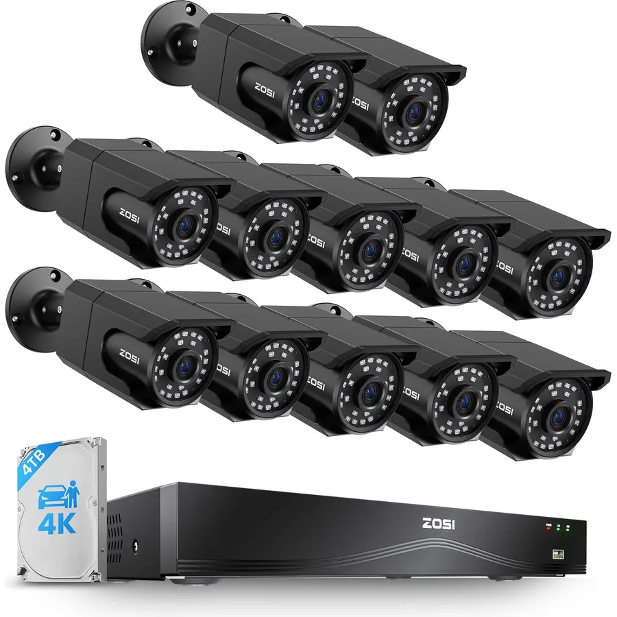 ZOSI C105 16CH 4K NVR with 12 x 8MP Audio PoE CCTV Camera System, 4TB HDD