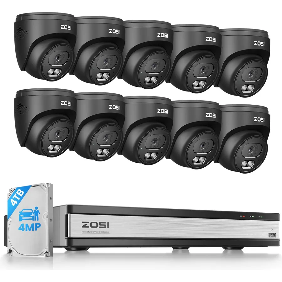 ZOSI C220 16CH 4K NVR with 10 x 4MP Audio PoE Camera System, 4TB HDD