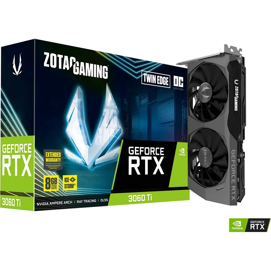 ZOTAC GAMING GeForce RTX™ 3060 Ti Twin Edge OC LHR 8GB GDDR6 256-bit 14 Gbps PCIE 4.0 Gaming Graphics Card, IceStorm 2.0 Advanced Cooling, Active Fan Control, FREEZE Fan Stop ZT-A30610H-10MLHR