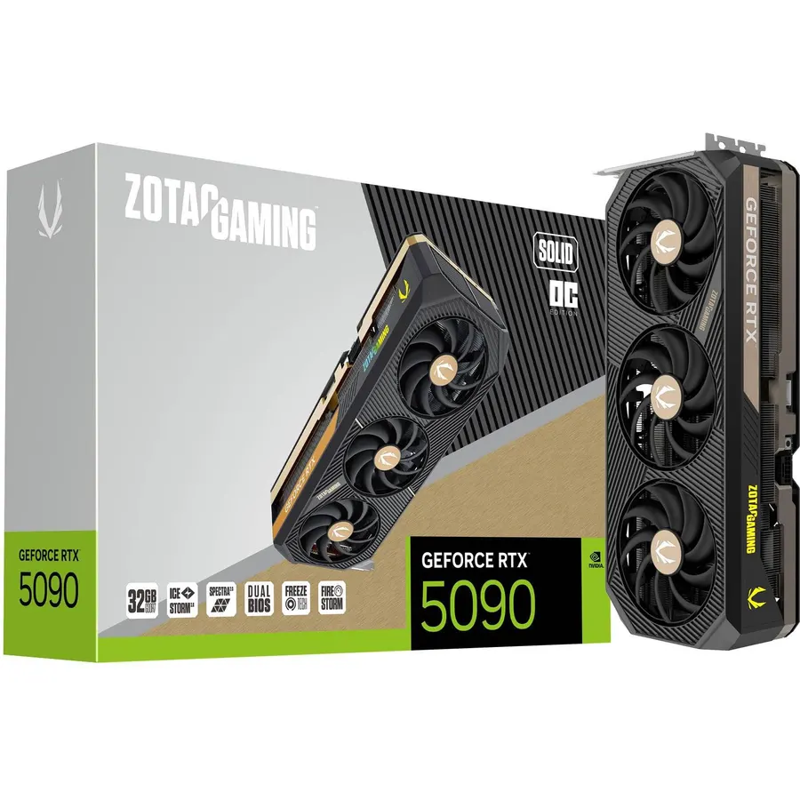 ZOTAC Gaming GeForce RTX 5090 Solid OC DLSS 4 32GB GDDR7 512-bit 28 Gbps PCIE 5.0 Gaming Graphics Card, IceStorm 3.0 Advanced Cooling, Spectra 2.0 ARGB Lighting, ZT-B50900J-10A